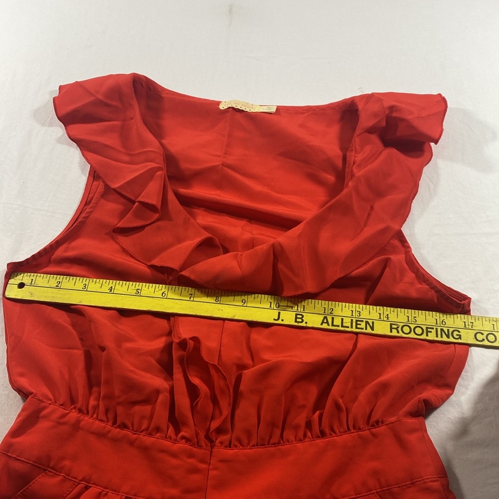 Pins And Needles Romper Shorts Mini V neck pockets Ruffled Red Summer - Picture 10 of 11